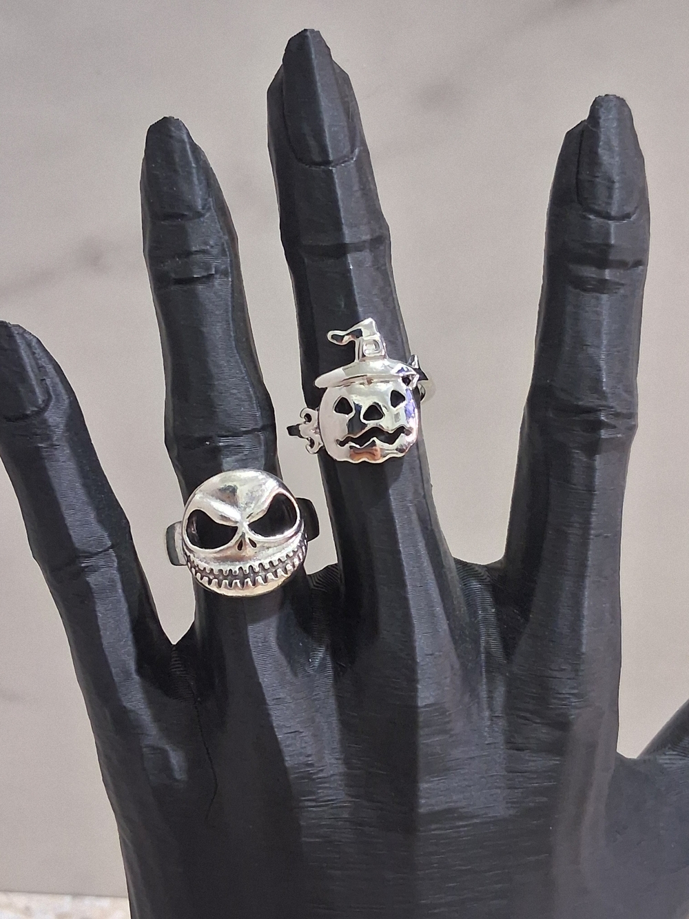 Silver Tone Halloween Skull & Pumpkin Rings - Gothic Women’s Jewelry
